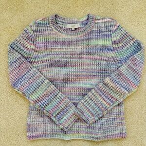 LOFT Multicolor Rib Knit Sweater Soft Fuzzy Striped Pastel Purple Green Pink